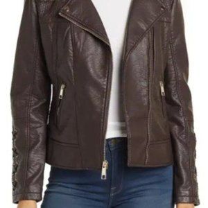 NWT GUESS Faux Leather & Faux Fur Collar Asymmetrical Moto Jacket